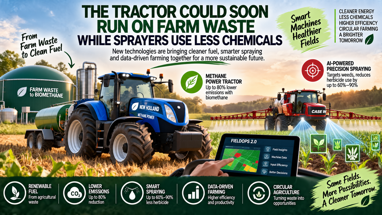 The Tractor Could Soon Run on Farm Waste While Sprayers Use Less Chemicals